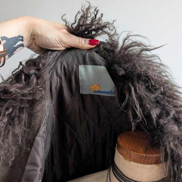 Vintage Brown Suede Penny Lane Jacket Fur Shag Leather Groovy Trench Coat Medium - Picture 12 of 14